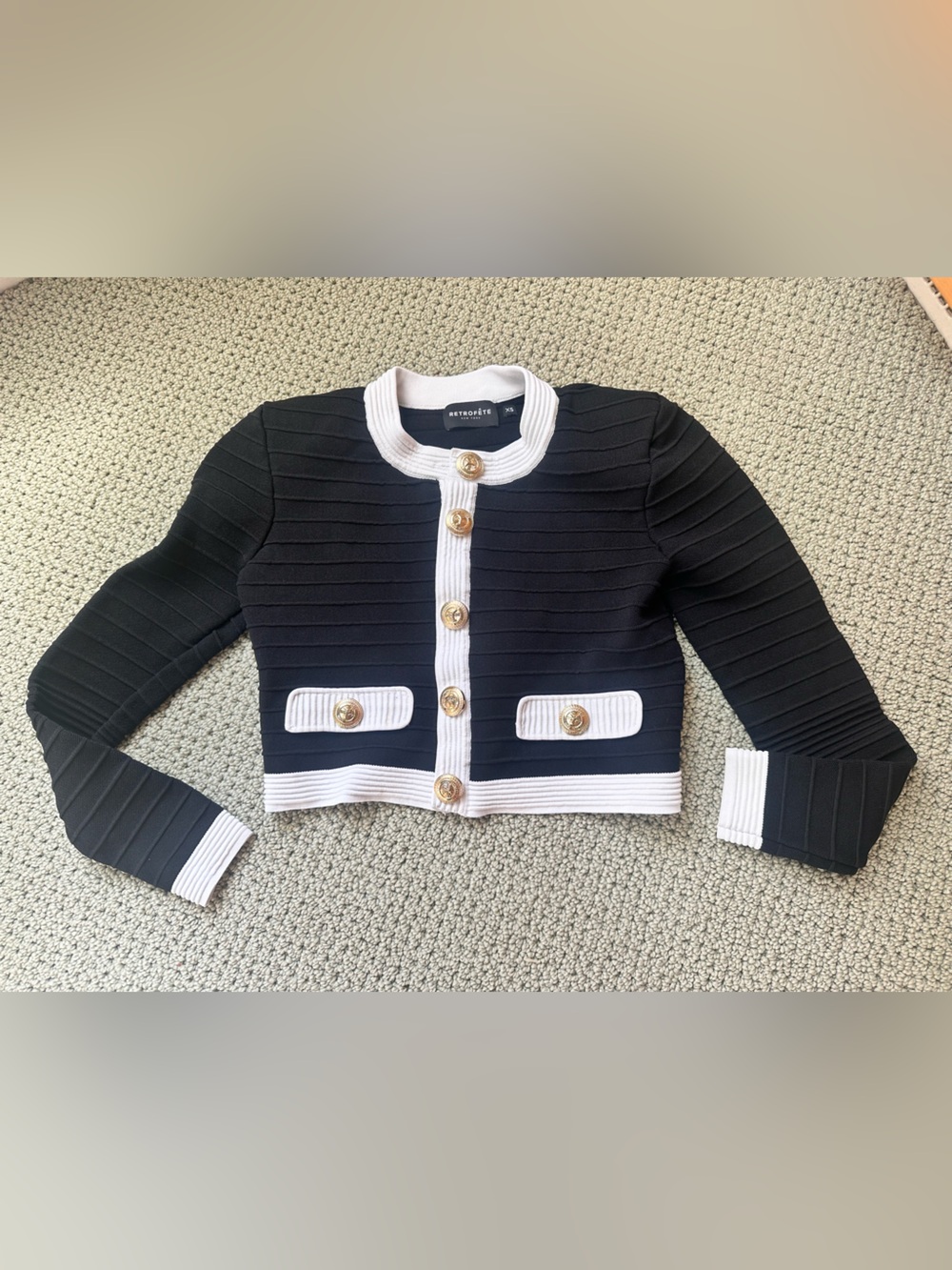 RETROFETE bandage black white gold button jacket XS